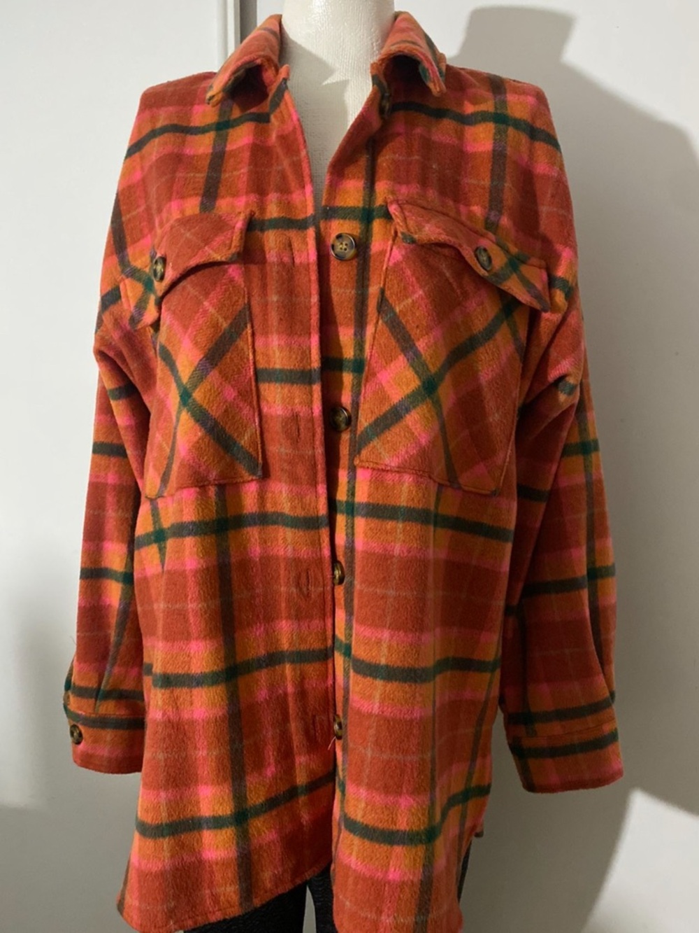 Wild fable Orange and Pink Plaid Overshirt